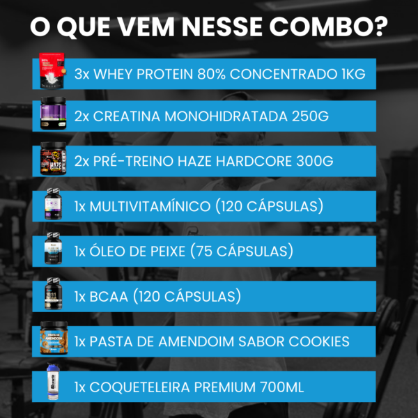 [ÚLTIMO DIA DE PROMOÇÃO] 3x Whey 1kg + 2x Creatina 250g + 2x Pré treino Haze 300g + 1x Multivitamínico + 1x Óleo de Peixe + 1x BCAA + 1x Pasta de Amendoim + 1x Coqueteleira 700ml - Image 2