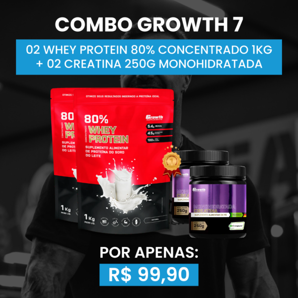 [COMBO 7] 02 WHEY PROTEIN 80% CONCENTRADO 1KG + 02 CREATINA MONOHIDRATADA 250G