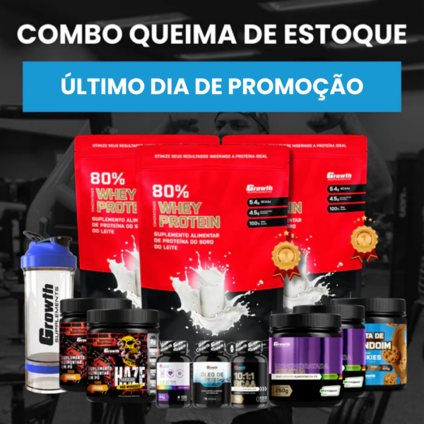 [ÚLTIMO DIA DE PROMOÇÃO] 3x Whey 1kg + 2x Creatina 250g + 2x Pré treino Haze 300g + 1x Multivitamínico + 1x Óleo de Peixe + 1x BCAA + 1x Pasta de Amendoim + 1x Coqueteleira 700ml